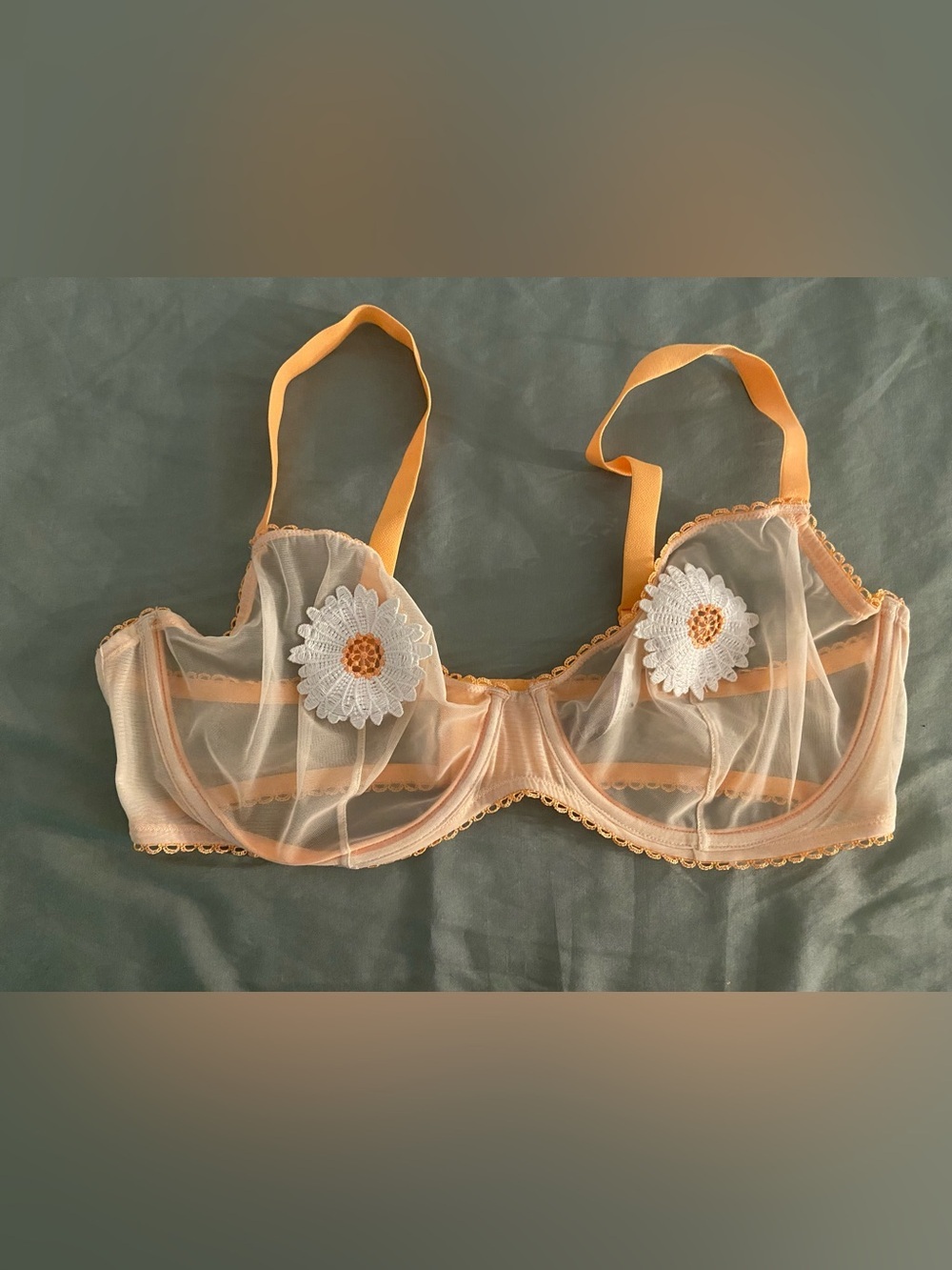 Adore Me Women’s 38DDD Sheer Peach Daisy Appliqué Underwire Bra